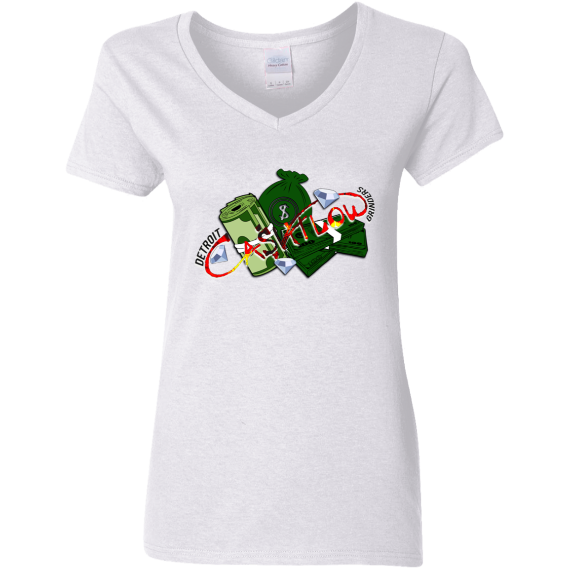 Detroit Cashflow Grinders Ladies' 5.3 oz. V-Neck T-Shirt