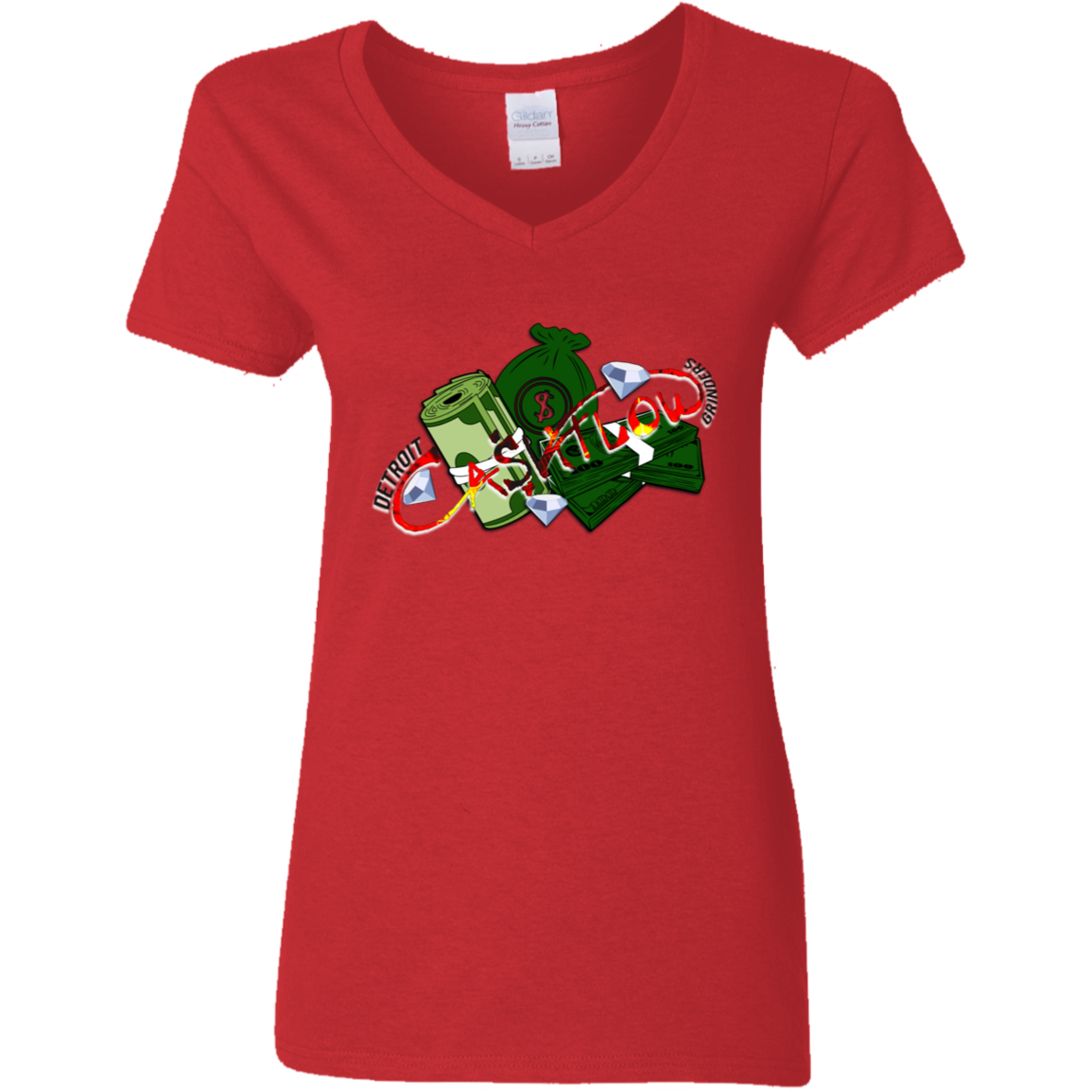 Detroit Cashflow Grinders Ladies' 5.3 oz. V-Neck T-Shirt