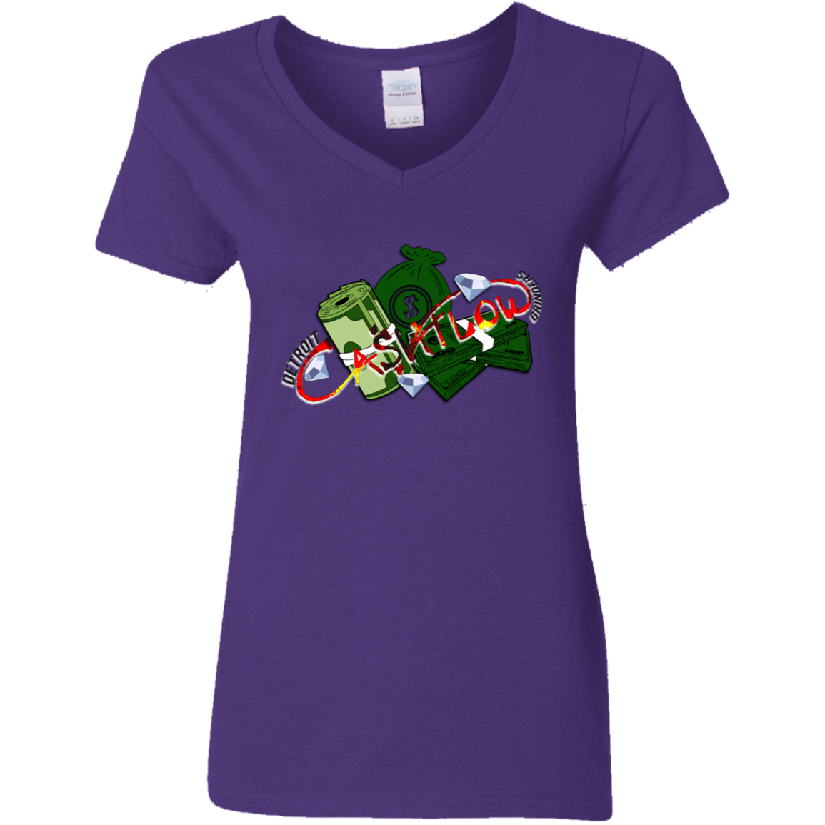 Detroit Cashflow Grinders Ladies' 5.3 oz. V-Neck T-Shirt