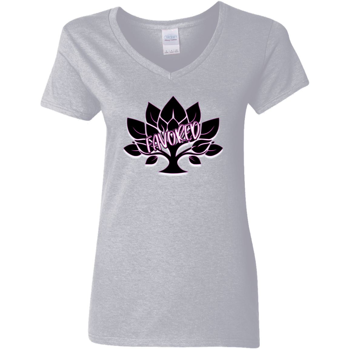 Hot Pink Favored Ladies' 5.3 oz. V-Neck T-Shirt