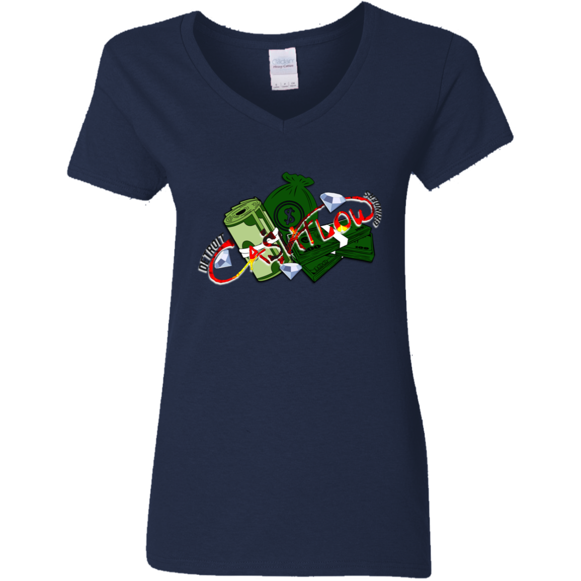 Detroit Cashflow Grinders Ladies' 5.3 oz. V-Neck T-Shirt