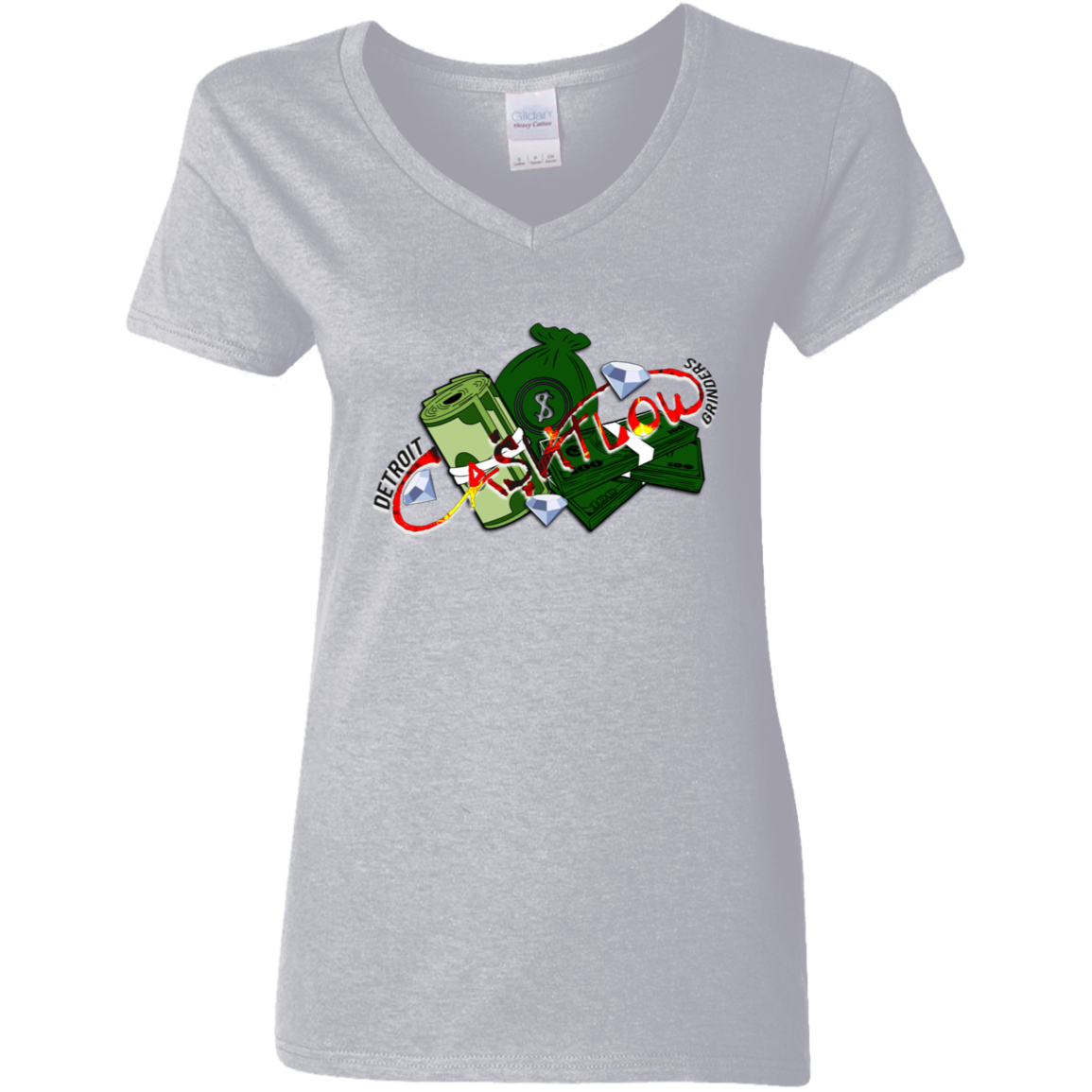 Detroit Cashflow Grinders Ladies' 5.3 oz. V-Neck T-Shirt