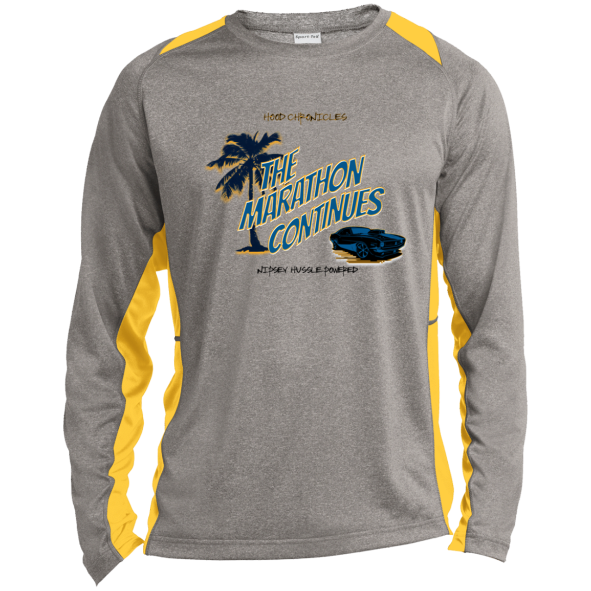 The Marathon Continues Long Sleeve Heather Colorblock Performance Tee