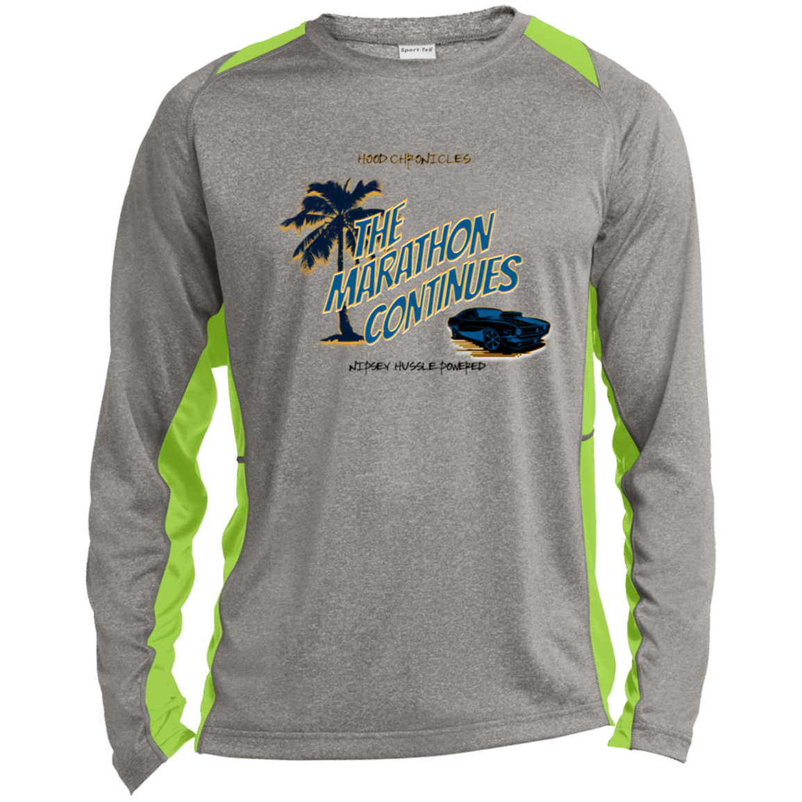 The Marathon Continues Long Sleeve Heather Colorblock Performance Tee