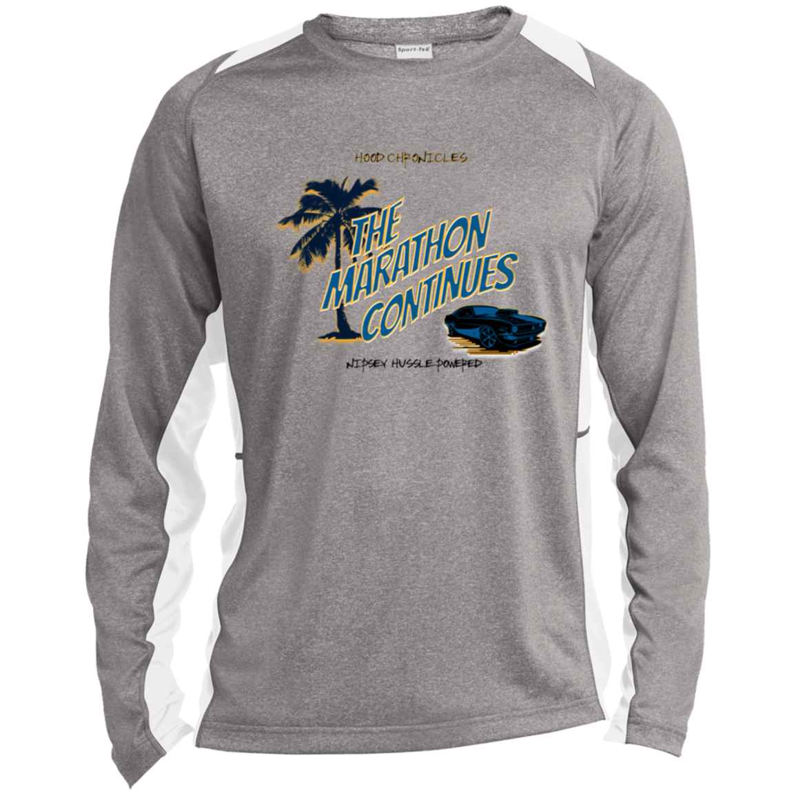 The Marathon Continues Long Sleeve Heather Colorblock Performance Tee