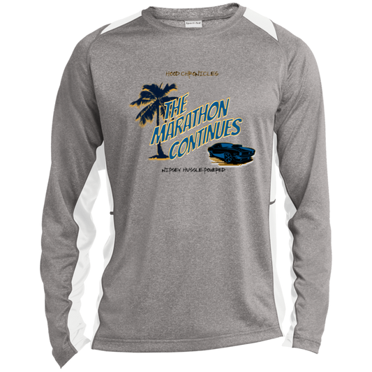 The Marathon Continues Long Sleeve Heather Colorblock Performance Tee