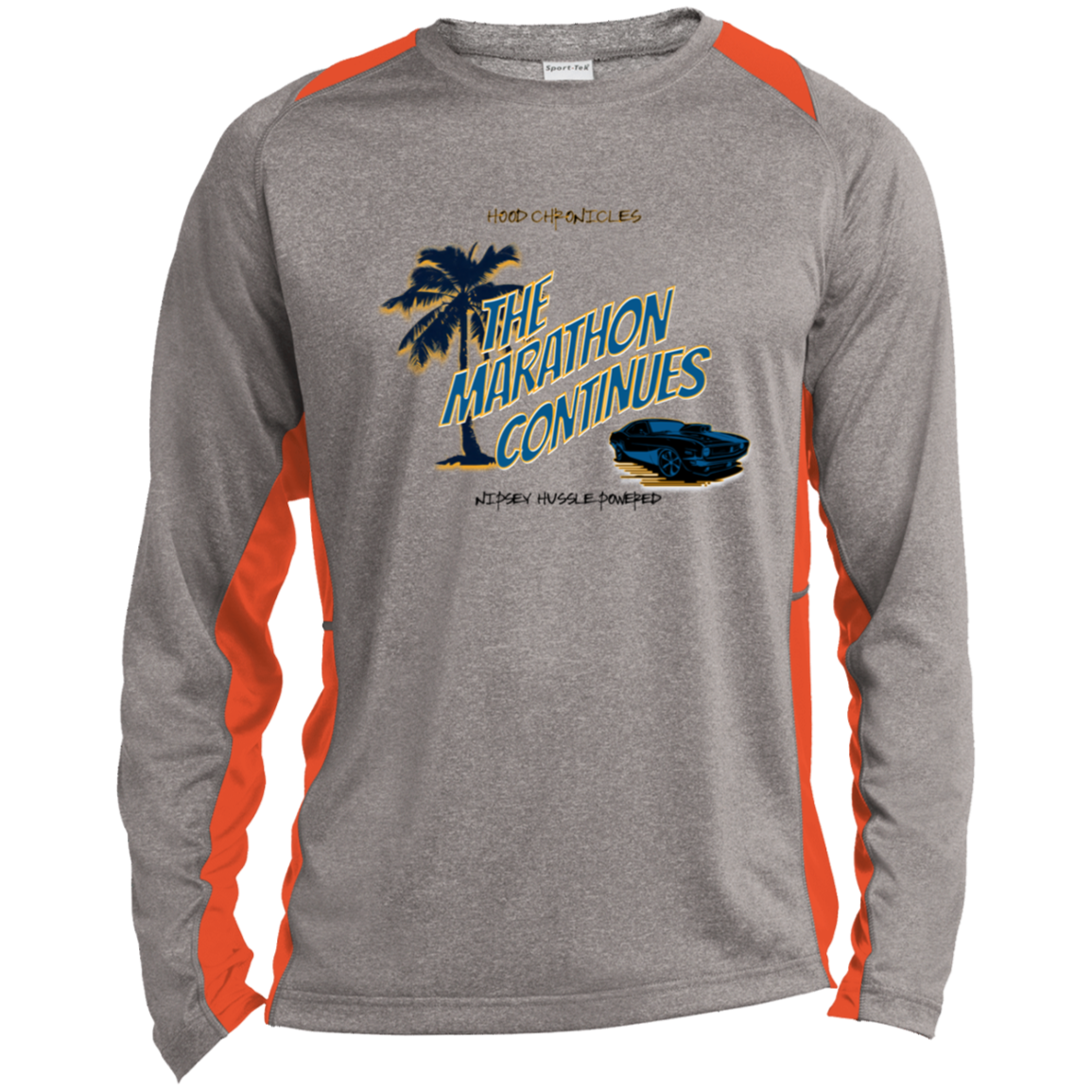 The Marathon Continues Long Sleeve Heather Colorblock Performance Tee