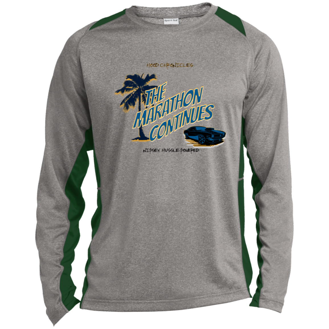 The Marathon Continues Long Sleeve Heather Colorblock Performance Tee